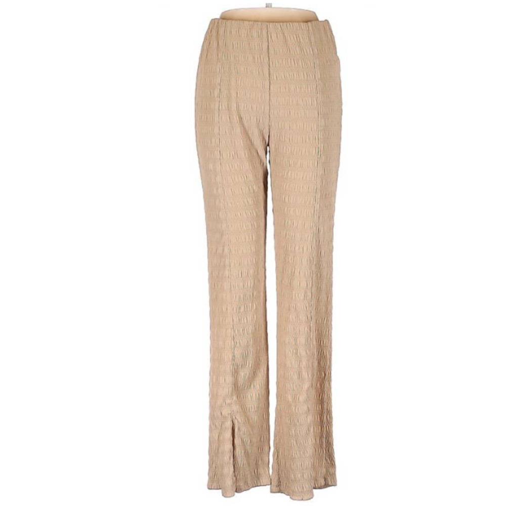 Sincerely Jules Tan Textured Ruched High Rise Straight Wide Leg Lounge Pants Med